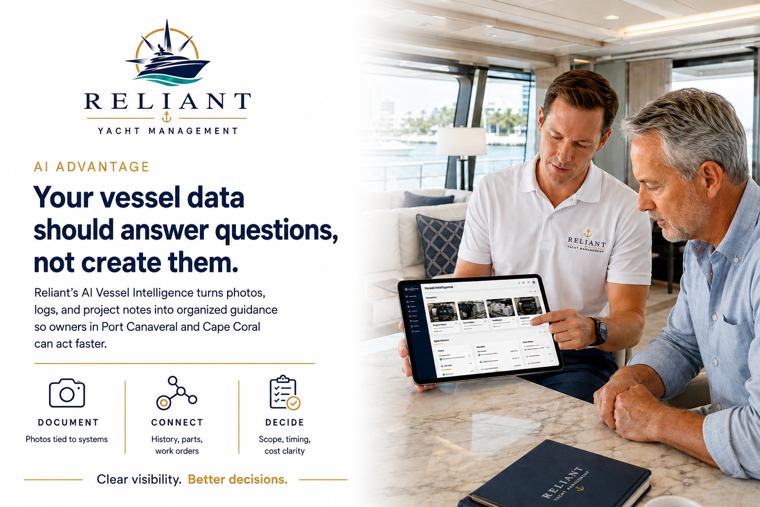 How Reliant’s Vessel Intelligence platform turns photos, maintenance logs, and project notes into clear decisions for owners in Port Canaveral and Cape Coral